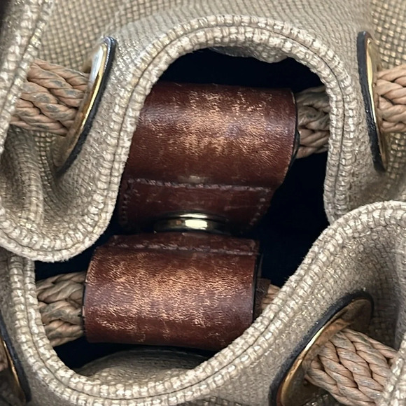 Michael Kors Gold Metallic Marina Large Canvas Drawstring Tote Hobo Bag - Picture 6 of 16